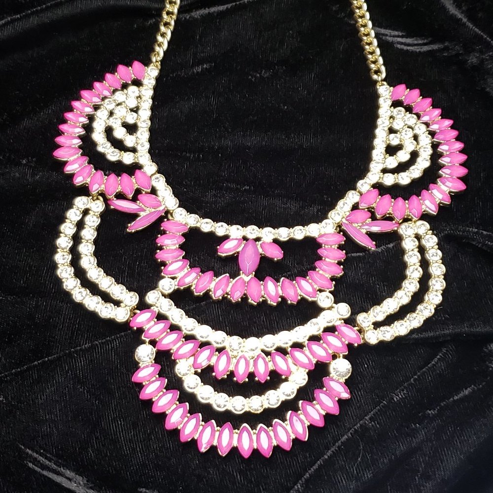 Pink & White Rhinestone Statement Necklace